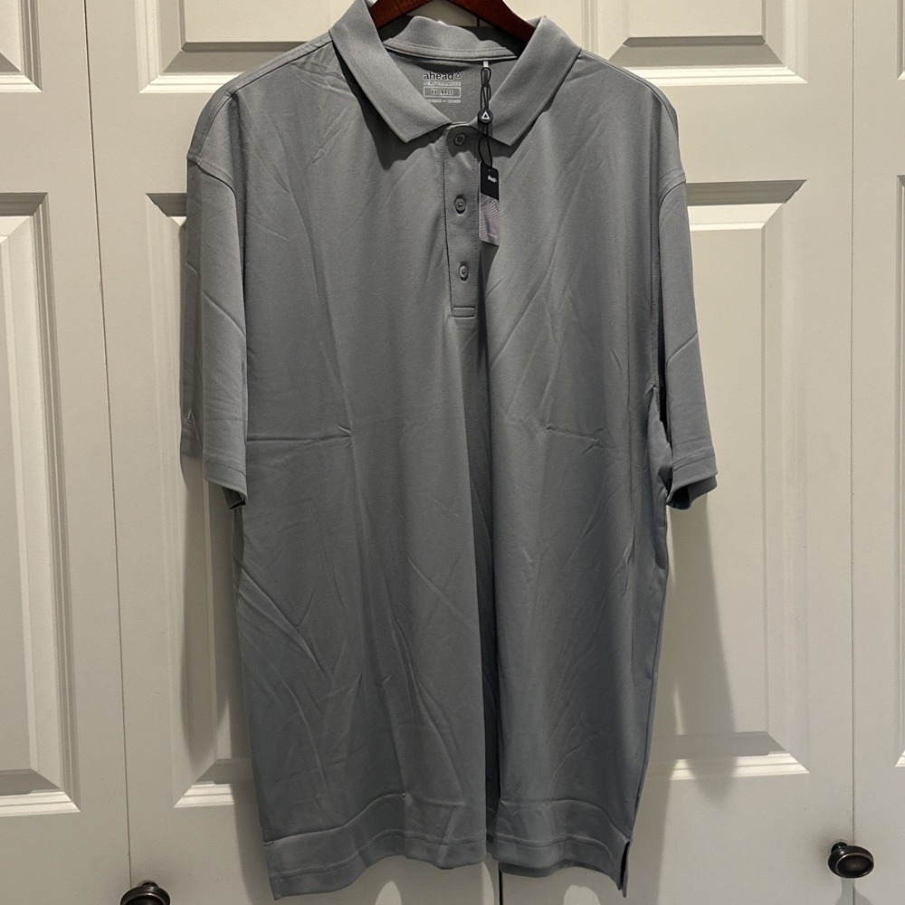 Ahead Performance Mens Polo Golf Shirt Gray Carbon XXL Solid Short Sleeve New